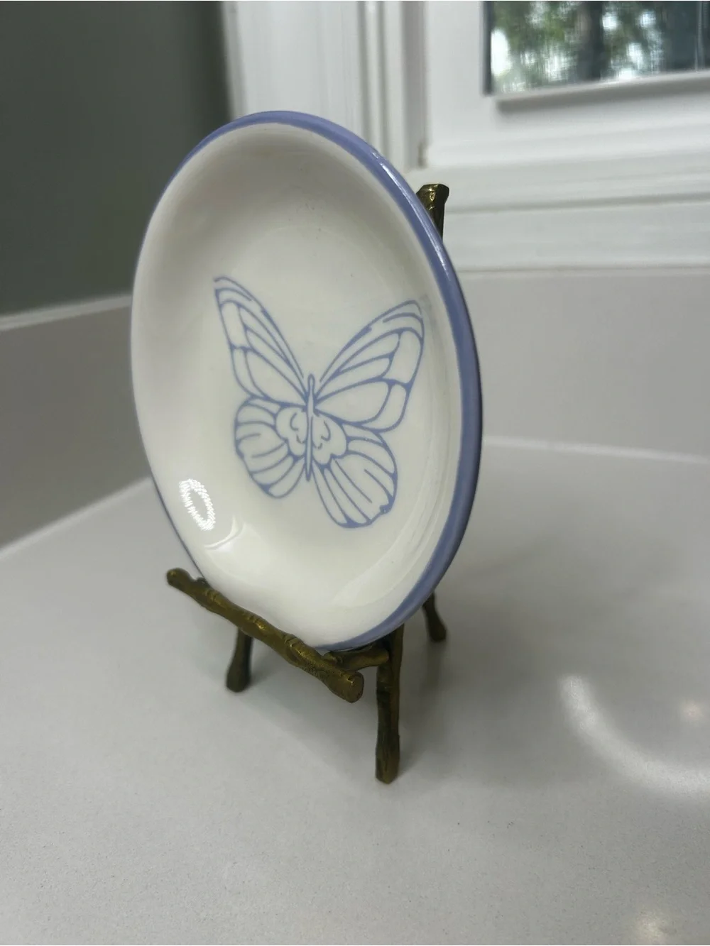 NEW Dolly Parton Blue Butterfly Ceramic Spoon Rest Trinket Dish 5”.